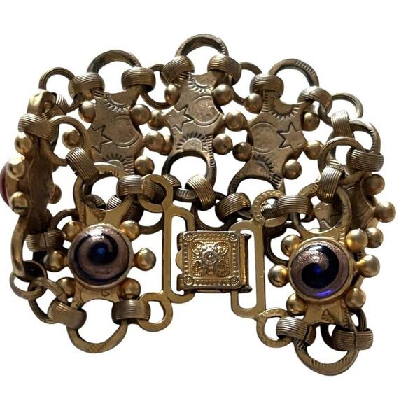 Venetian Art Glass Swirl Bracelet Wide Ornate Open Link Statement Copper - Picture 8 of 12